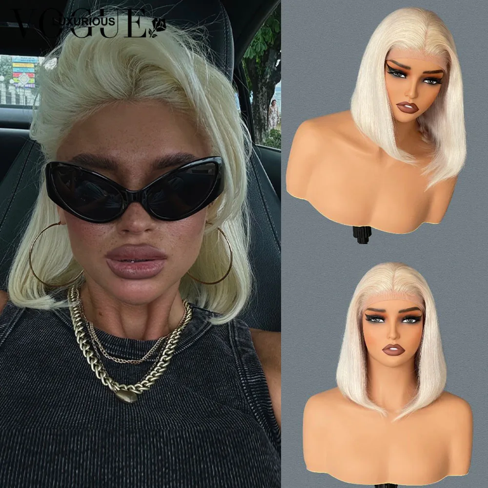 لوكس رواج موضة البلاتين شقراء قصيرة بوب خصلات الشعر المستعار الإنسان 210 الكثافة 5x5 غلويليس قبل قطع الدانتيل الباروكات البرازيلي شعر ريمي الباروكات