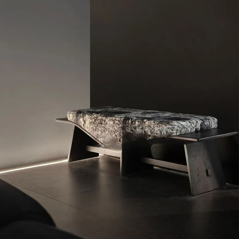 

Medieval wabi-sabi wind wood art fabric sofa stool designer creative master bedroom bedside stool entering the entrance