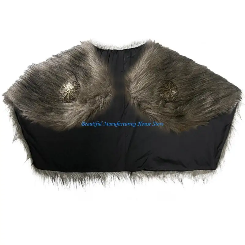 

E56A Men Medieval Furry Shawl Medieval Furry Mantle Shoulder Wrap Collar LARP Cosplay Costume Halloween Cosplay Accessories