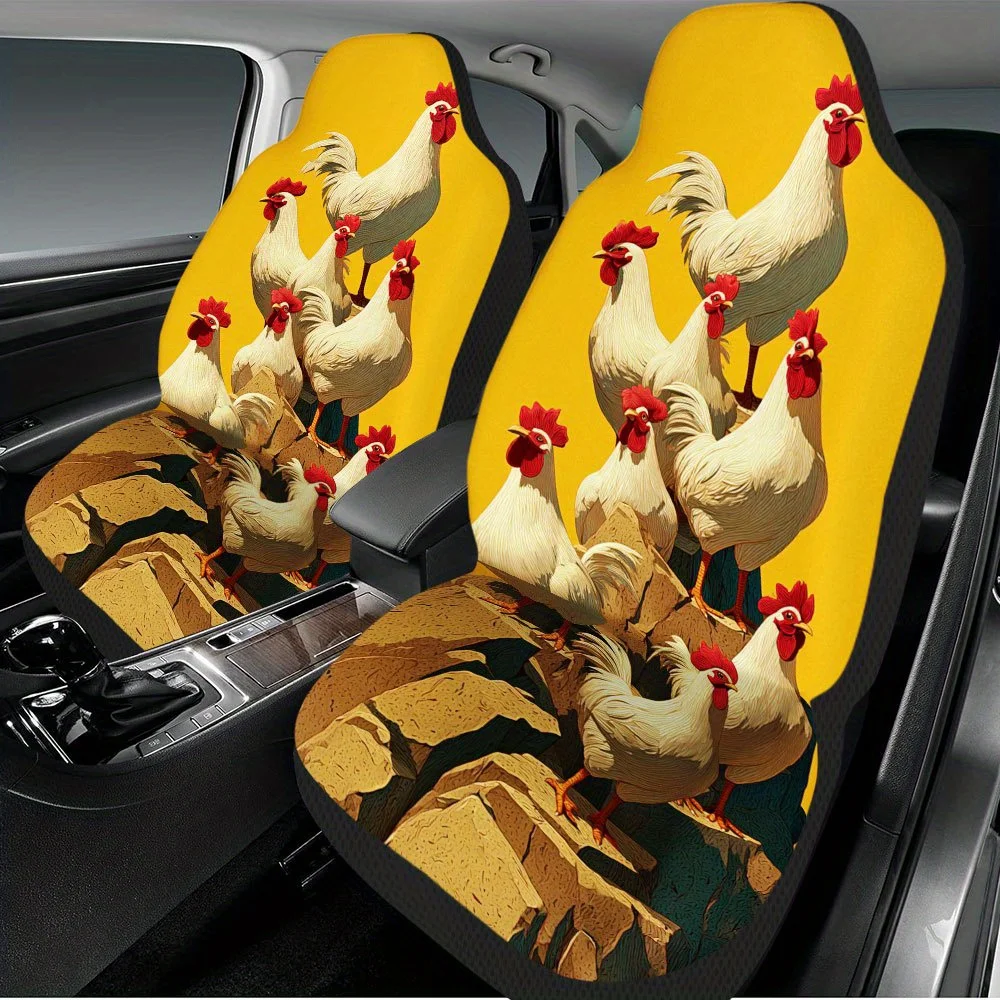 2pcs Flock Of Chickens Summit Print Car Seat Covers – Front Seat Protectors For Cars, SUVs & Sedans, Durable Design, Easy Insta
