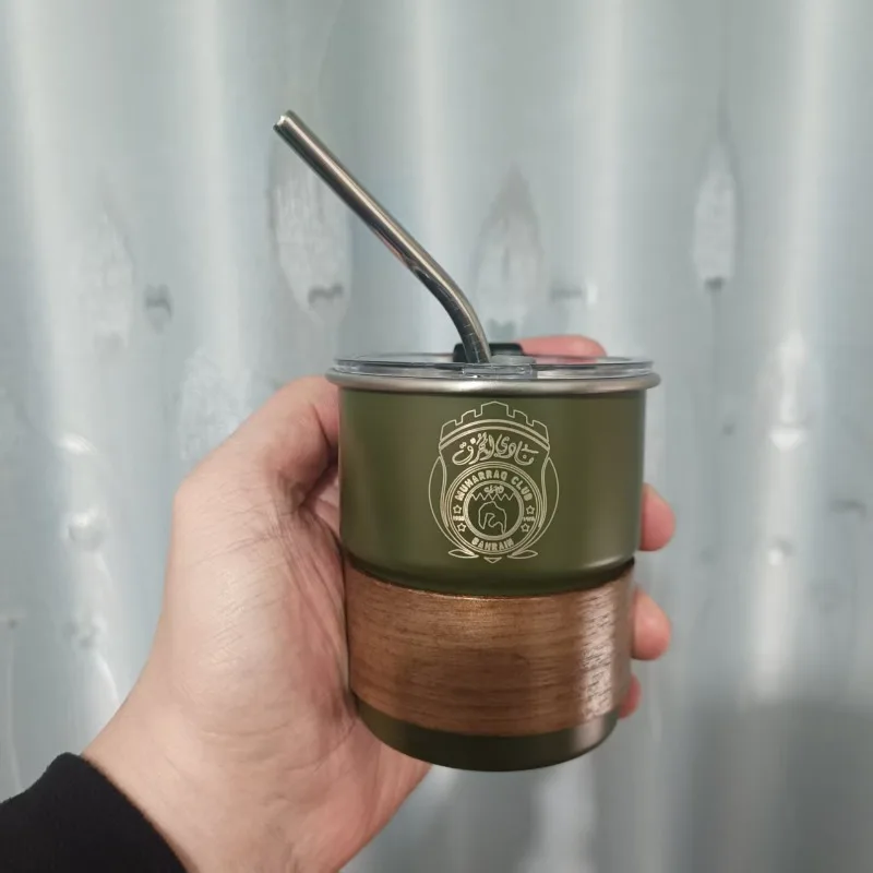 

1 Bahrain Muharraq Club Badge Stainless Steel Mug Coffee Cup Wholesale Customized Gift Cup with Straw