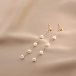 Minar Delicate Natural Freshwater Pearl Thread Long Tassel Dangle Earrings for Women Real Gold Plated Copper Wedding Jewelry