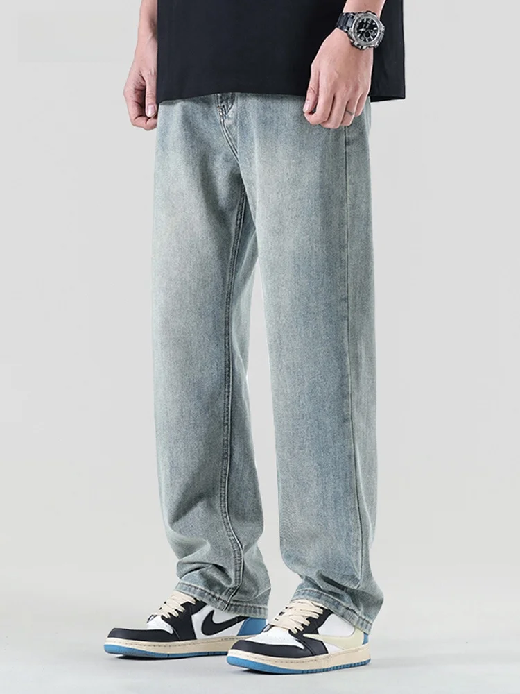 

Мужские джинсы JHO в американском ретро-стиле, весна-осень, новинка, летние, тонкие, свободные, прямые, из смесового хлопка и полиэстера, износостойкие