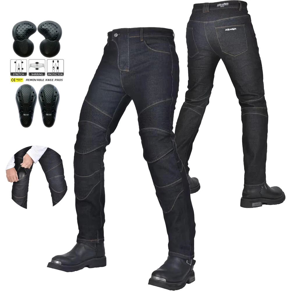 New Motorcycle Men All Seasons Straight Elastic Denim Black Rider Racing Pants Motorcycle Anti-fal Level 2 Gears Riding Jeans