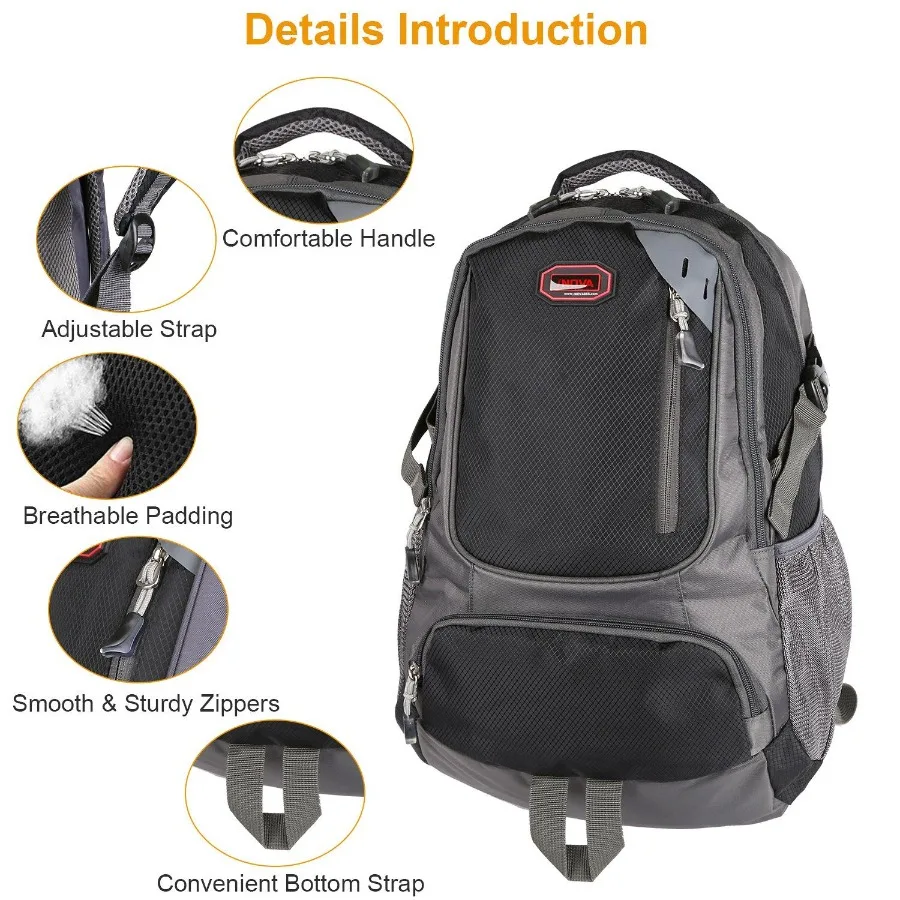 Mochila escolar unisex, bolso de hombro de viaje informal con correas ajustables, bolsa para botella de agua dual