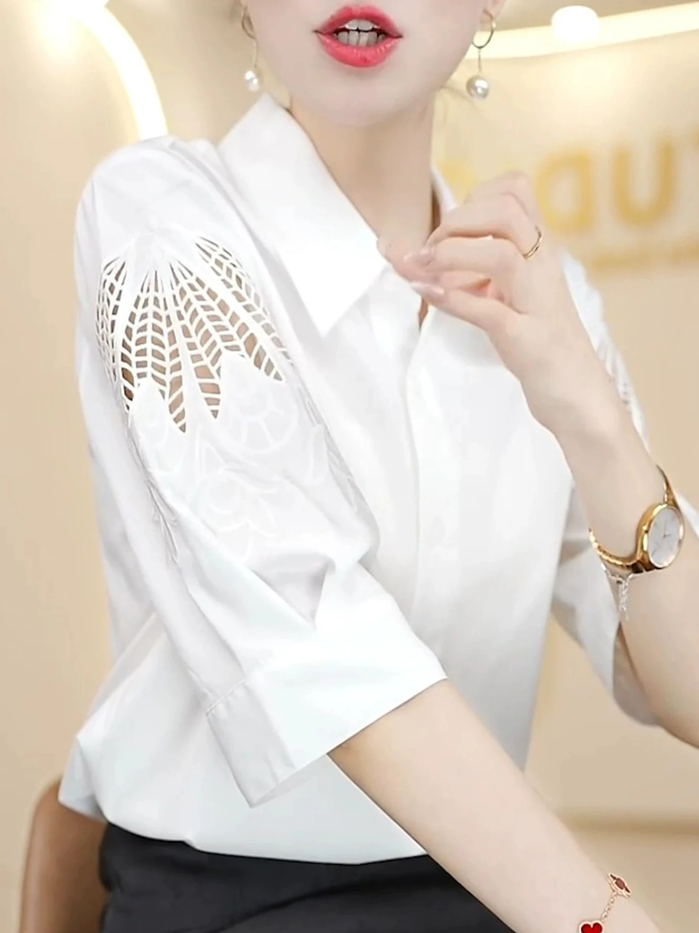 Faionable Hollow Out Design Damen irt Korean Sle Pure Color Simple Match All Seasons Casual Faion Top Sommer 2025