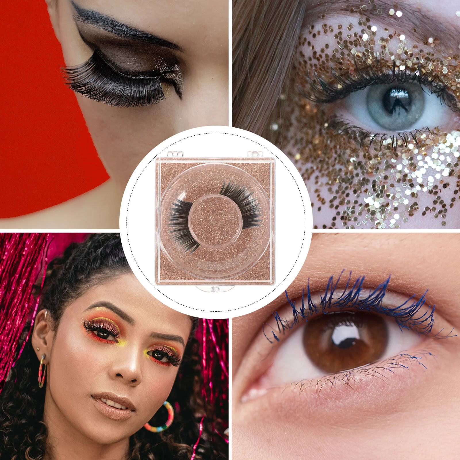 Boîte de rangement pour faux-cils, 6 pièces, boîte de rangement légère en plastique pour organisateur de cils, plateau sécurisé pour cils, carte inférieure à paillettes