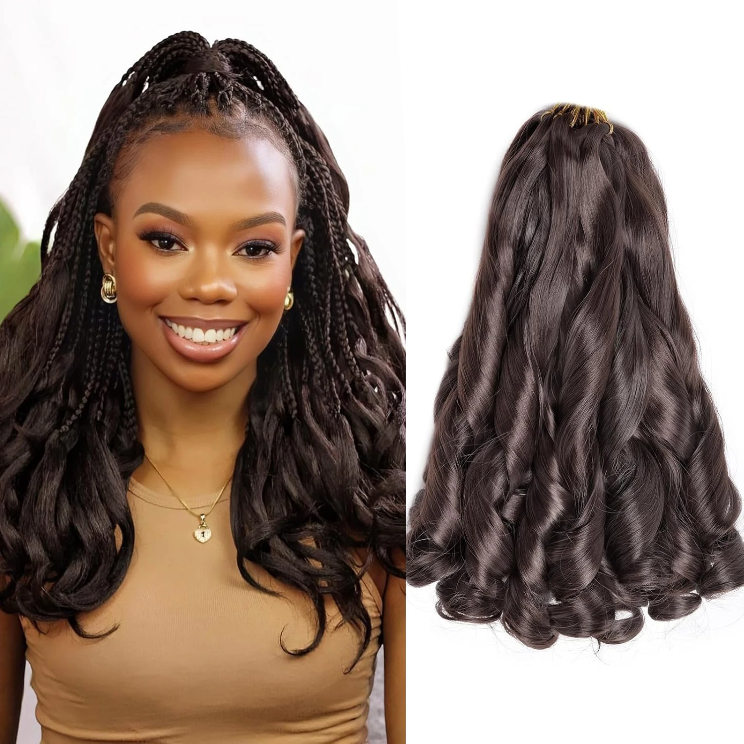 프렌치 컬리 브레이딩 헤어 12/16/20/24인치 루즈 웨이브 1-6팩 # 1B 블랙 탄력 있는 브레이딩 헤어 익스텐션 합성