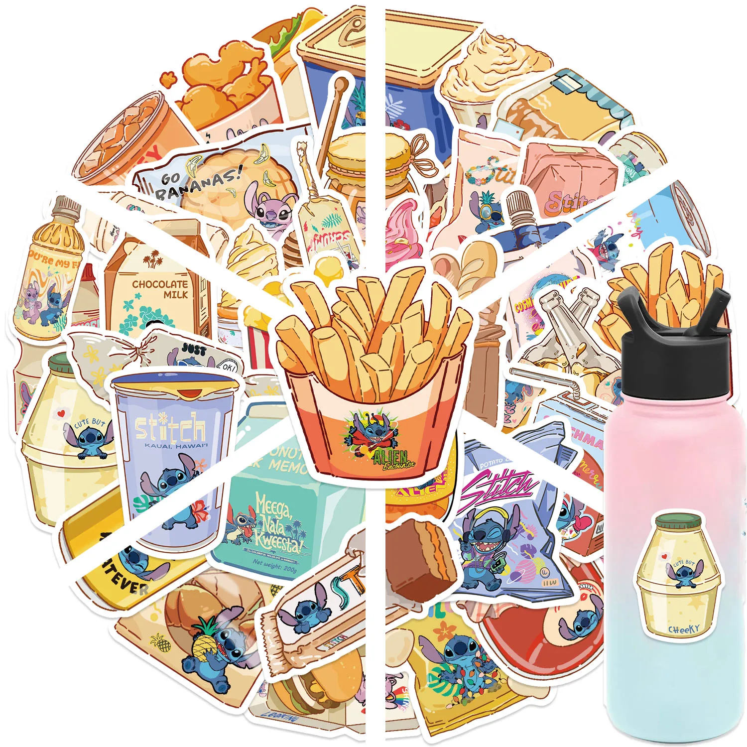 40 sztuk ciekawych naklejek z motywem jedzenia Stitch, idealnych do dekoracji etui na telefony, kubków na wodę, gitar, kreatywnych, wodoodpornych naklejek na prezent.