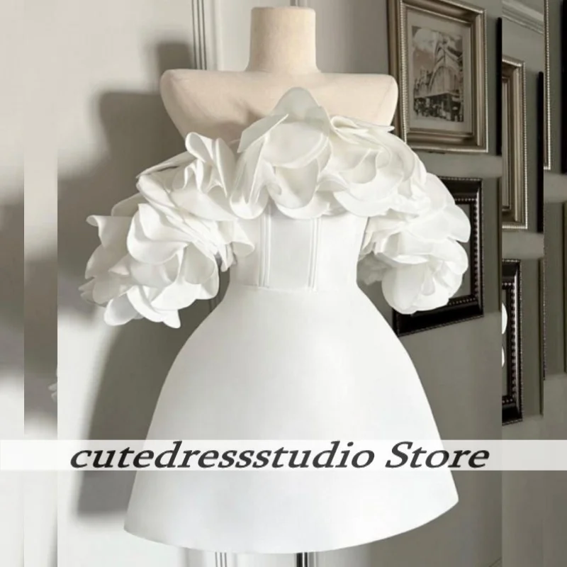 Chic African White Ruffle Wedding Dresses 2025 Designer Strapless Mini Birthday Party Dress Short Bridal Gowns Female Customized