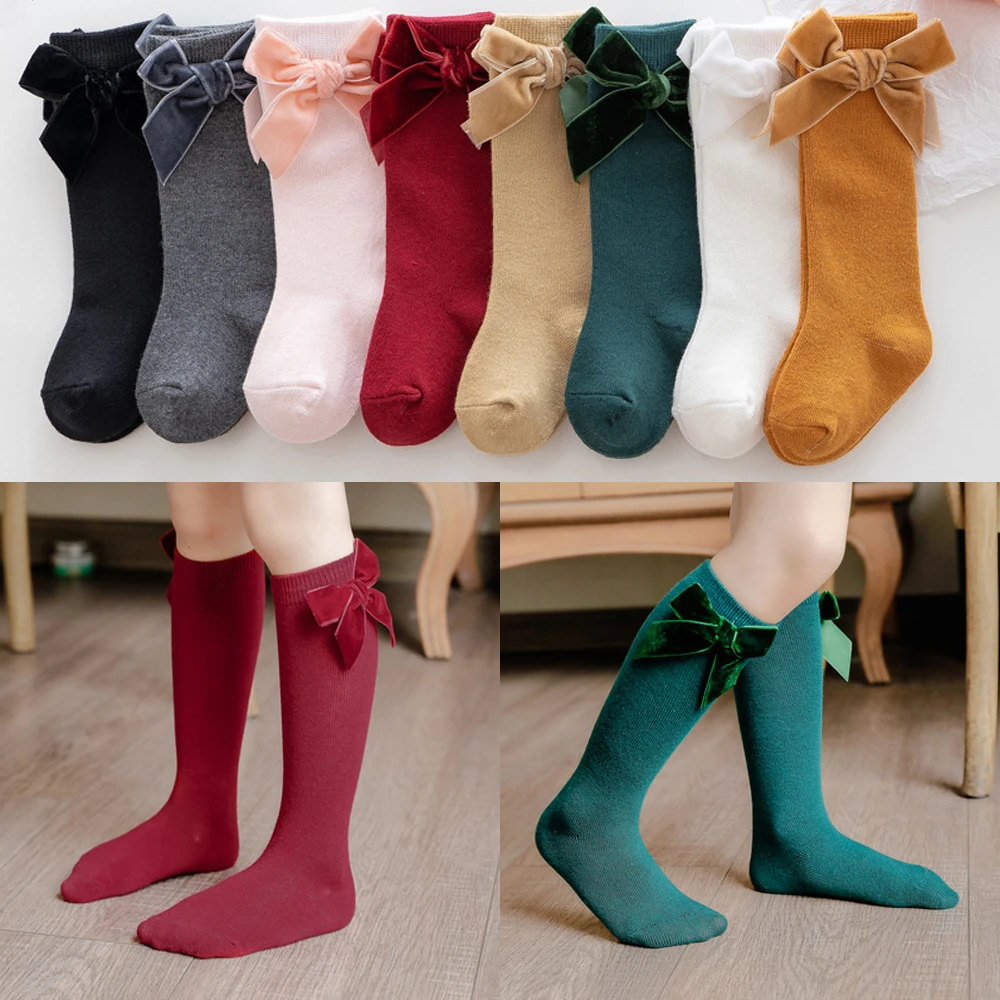 

Winter Autumn Baby Girls Socks Bow Long Sock Kids Knee High Soft Cotton Spanish Christmas Children 0-3 Years Toddlers Socks