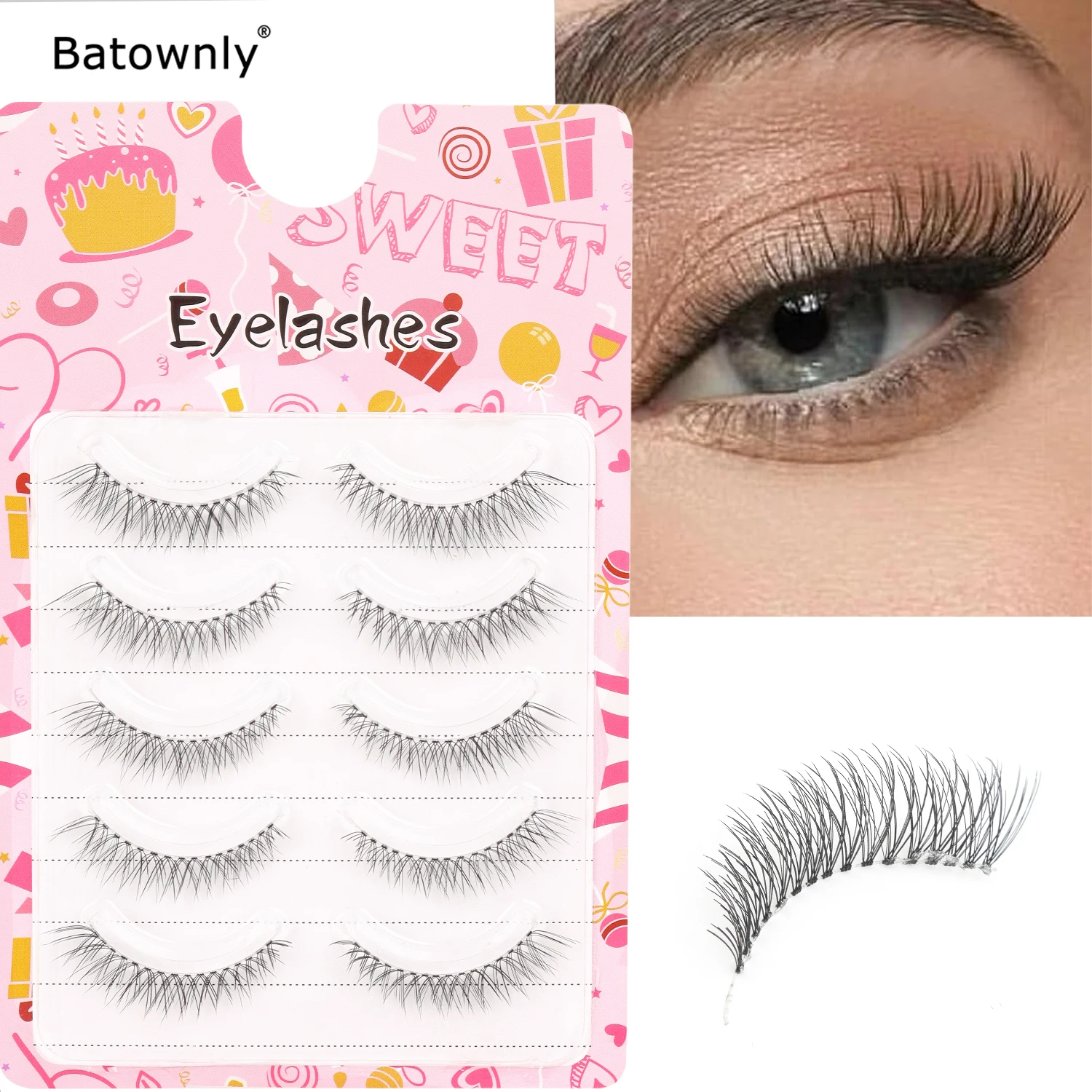 Ciglia finte Girl Group 5 paia di capelli a legatura a mano a forma di U Blocco trasparente Occhi naturali confortevoli dei cartoni animati