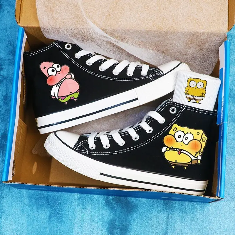 2024 Spring New Student Spongebob Squarepants Cute Big plus size Female High Top Casual Board Couple Male women sprots Shoes