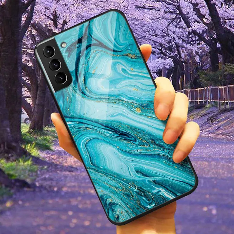 Para Samsung S21 Plus 5G Case S 21 Vidrio templado Starry Marble Hard Back Cover para Samsung Galaxy S21 Ultra Cases FE Protective