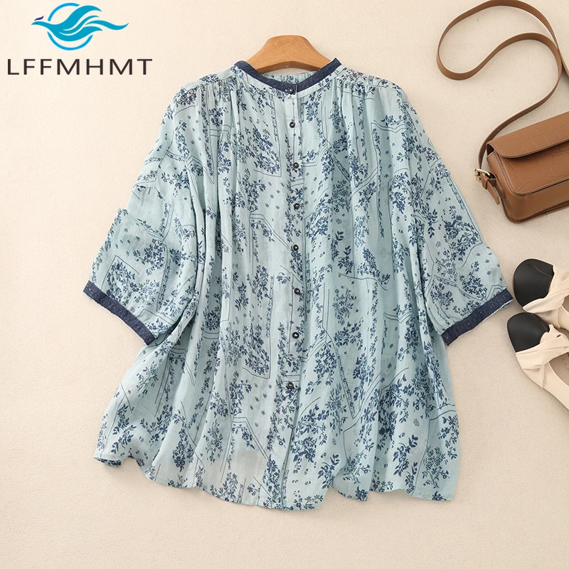 

Летняя мода в Китае, традиционный стиль, пуловер с круглым вырезом и цветочным принтом, рубашка для женщин, мягкие и удобные женские топы