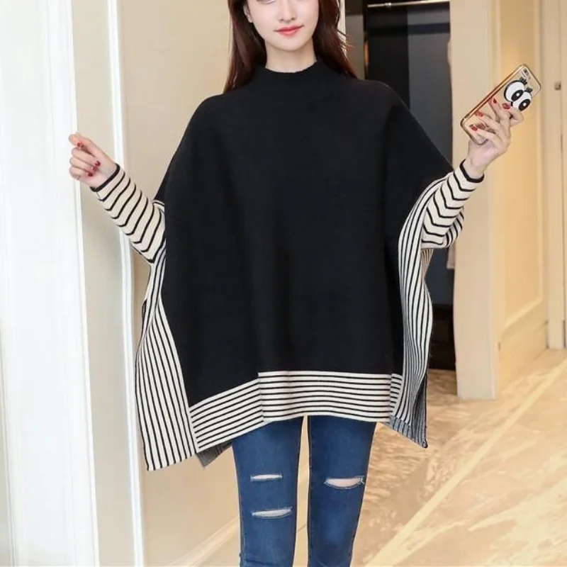 

Женский трикотажный пуловер с круглым вырезом, с рукавом «летучая мышь»