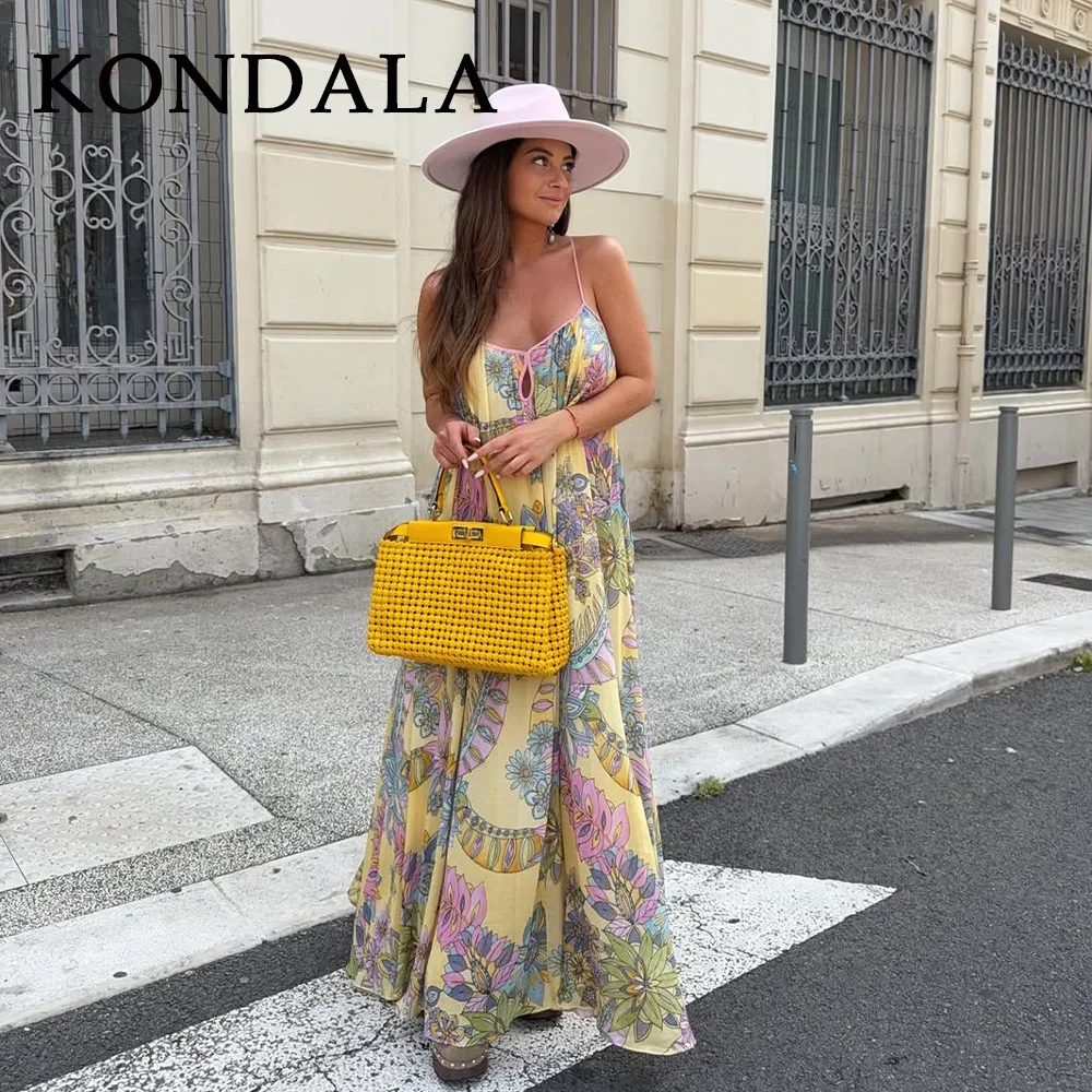 KONDALA 2025, Frühling, Sommer, lässig, bedruckt, Damen-Kleider, modisch, elegant, rückenfrei, ärmellos, trägerlos, lose Damen-Cami-Kleider