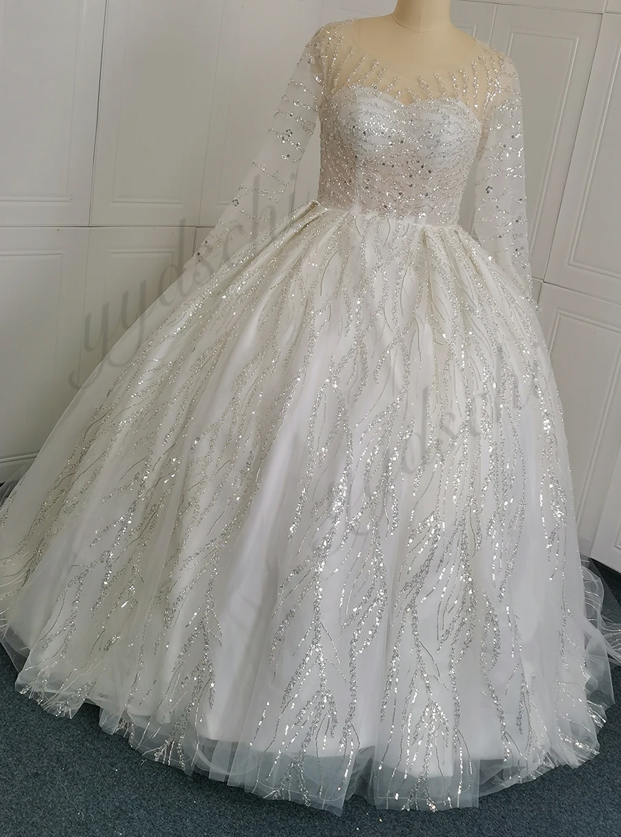 Robe de mariée à manches longues pour femmes, brillante, exquise, à paillettes scintillantes, avec des Appliques en cristal, Sexy, à perles, 2023