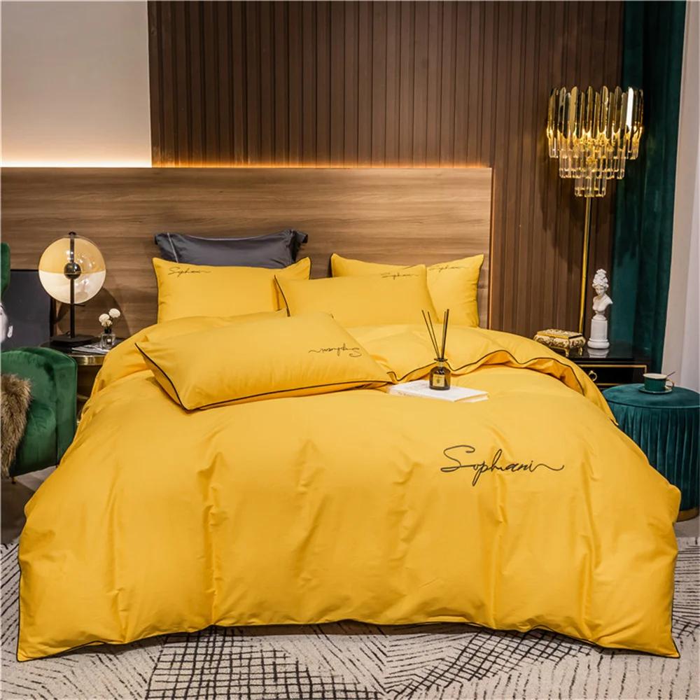 Svetanya Solid Cotton Embroidery Bed Linens Hotel Home Bedding Sets Sheet Pillowcase Duvet Cover Set
