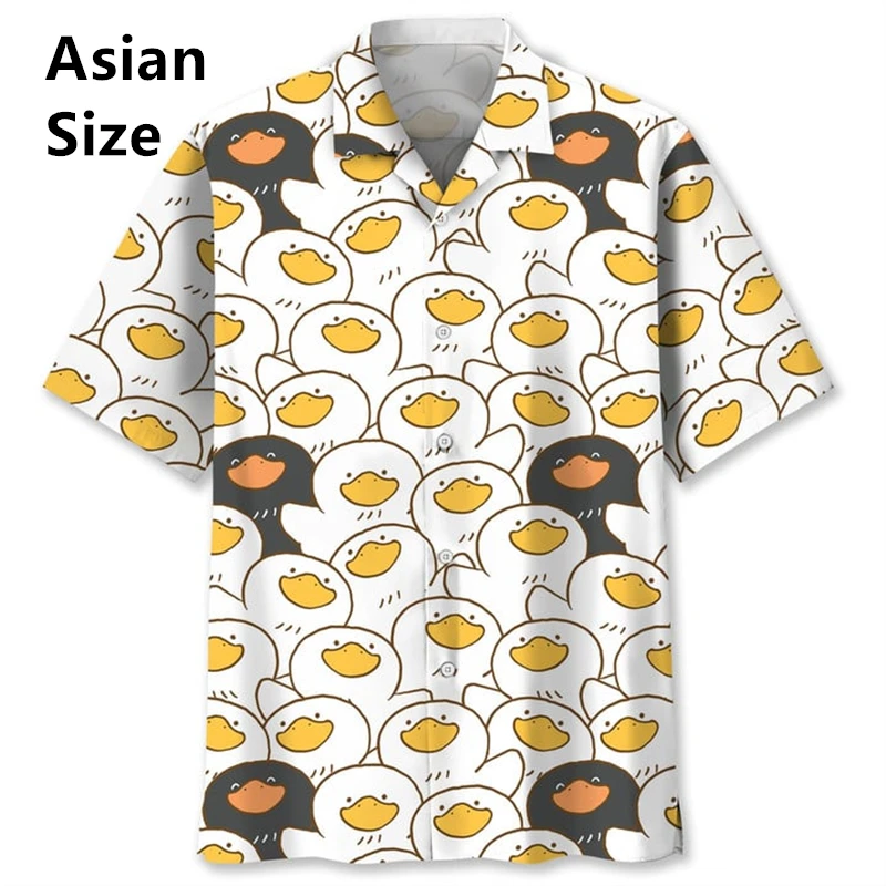 

Funny Duck Pattern Hawaiian Shirt For Men Summer 3d Animal Printed Shirts Top Lapel Short Sleeves Women Loose Blouse Y2k Clothes