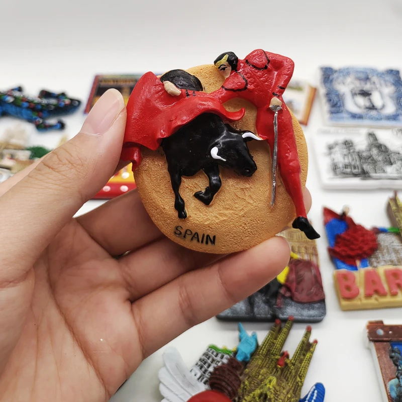 Spain Country Fridge Magnet Souvenir Madrid Barcelona Magnetic Magnets for The Refrigerator Resin Painted Decorative Handicraft