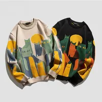 2022 Autumn Winter New Trendy Cartoon Cat Sweater Loose Fit Knitted Top Base Couple Jacket Men Women Casual Scene
