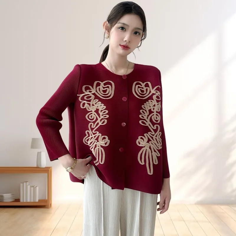 

Miyake Pleated Shirt 2025 Fall New Single-breasted Long-sleeved Versatile Loose Blouse Jacket Commuter Plus Size Women Clothing