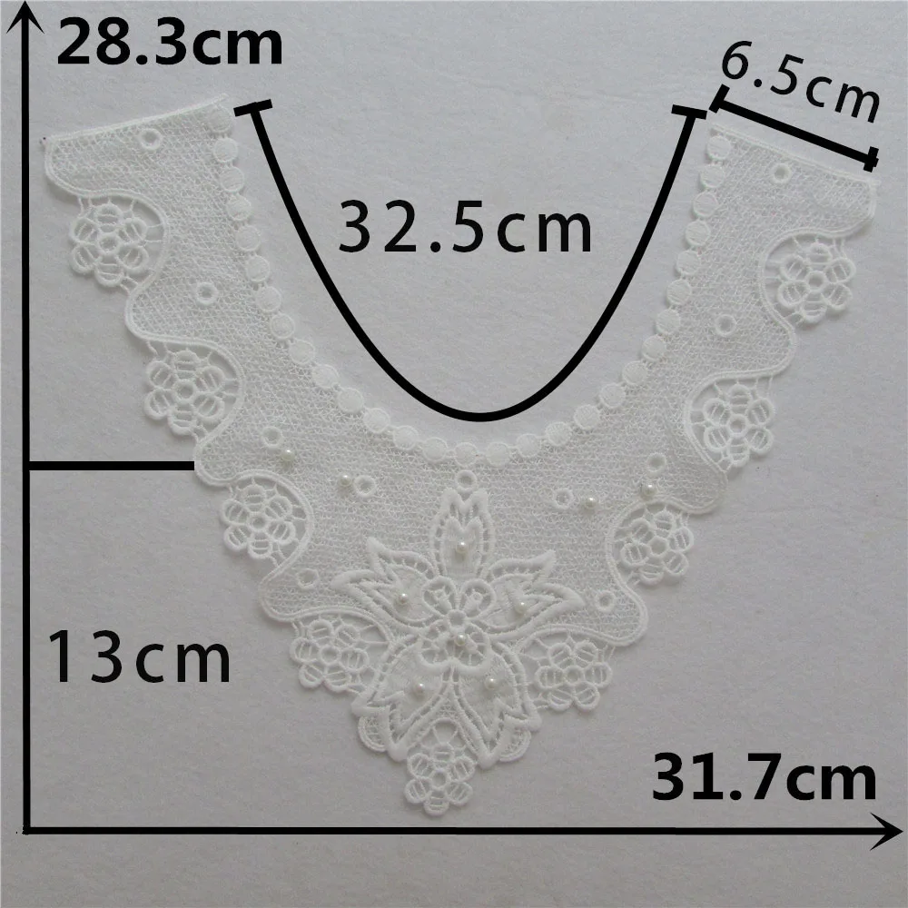 White lace embroidery false collar decoration ABC pearl sewing DIY clothing craft supplies material accessories 1 piece for sale