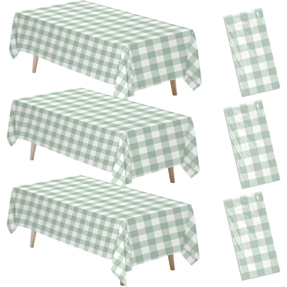 

Sage Green Gingham Party Tablecloth Decorations, 3 Pack Green Checkered Disposable Plaid Party Supplies Tablecover