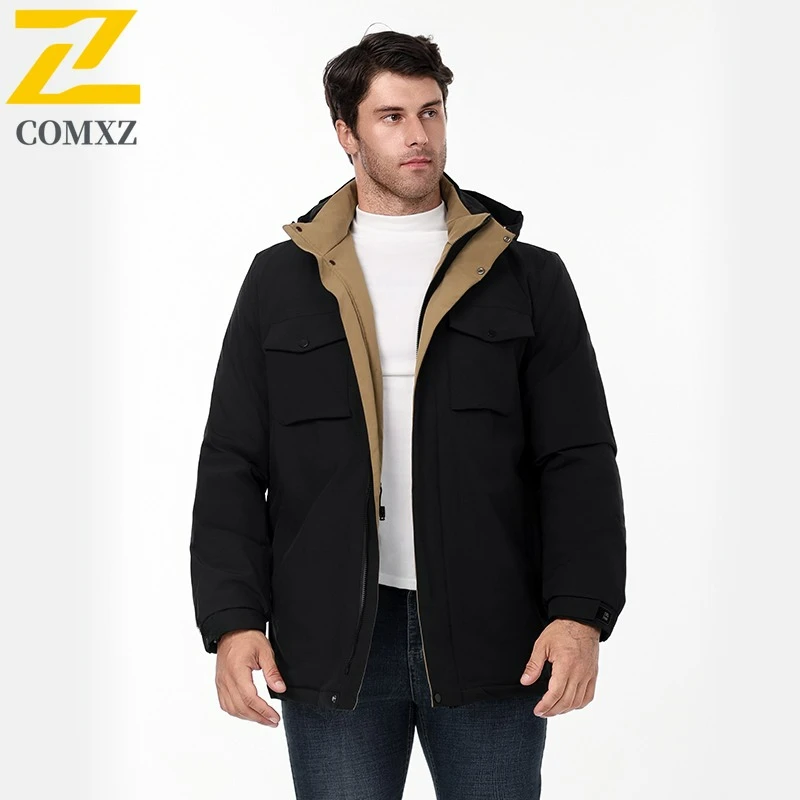 Winter Cotton Jacket Men Fleece Lined Thickened Warm Plus Size Windproof Coat Casual Outdoor Cold Weather Workwear Parka