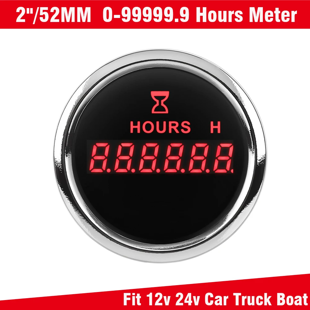 Custom 52mm Digital Hour Meter Gauge with Red Backlight 9-32V Waterproof LCD 0-99999.9 Hours for Motorcycle Car Marine Boats ATV