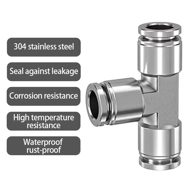 PU PV PE PY 304 Stainless Steel Pneumatic Fitting Pipe Connector Tube Air Quick Fitting Water Push In High Pressure Fitting