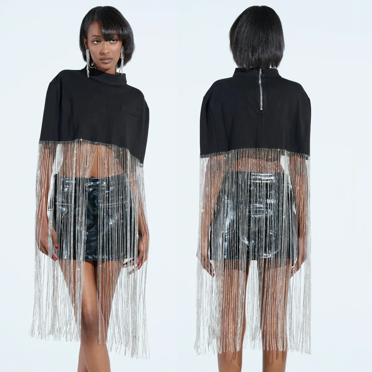 Zippered fringed loose top - Casual and fashionable women's party coat