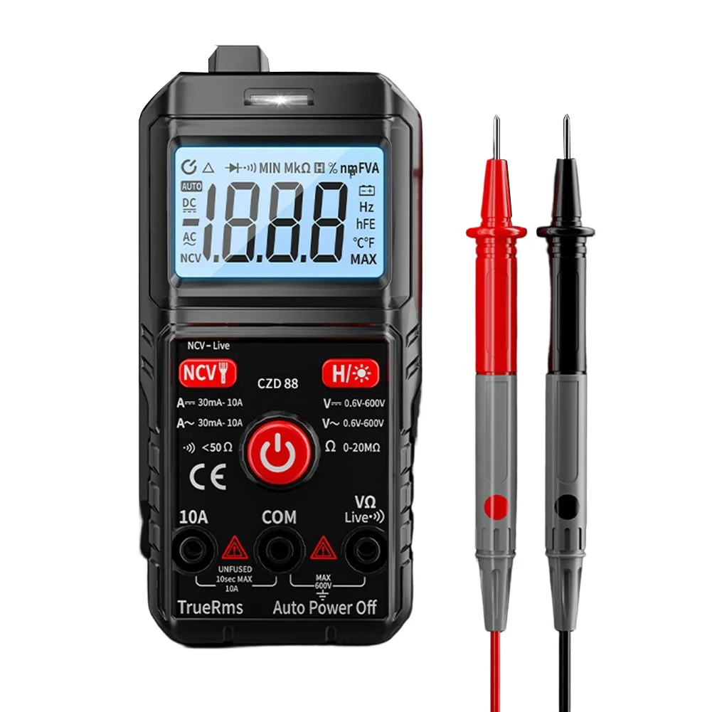 CZD88 Portable Smart Digital Multimeter AC DC Voltage Tester with NCV Function and Built In Flashlight for Dark Areas