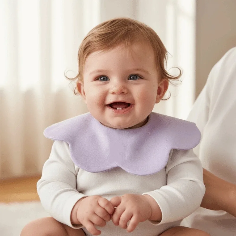 

Solid Color Baby Feeding Bib Comfortable Double-sided Wearing Drool Burp Cloth Petal Design Soft Cotton Cotton Saliva Towel