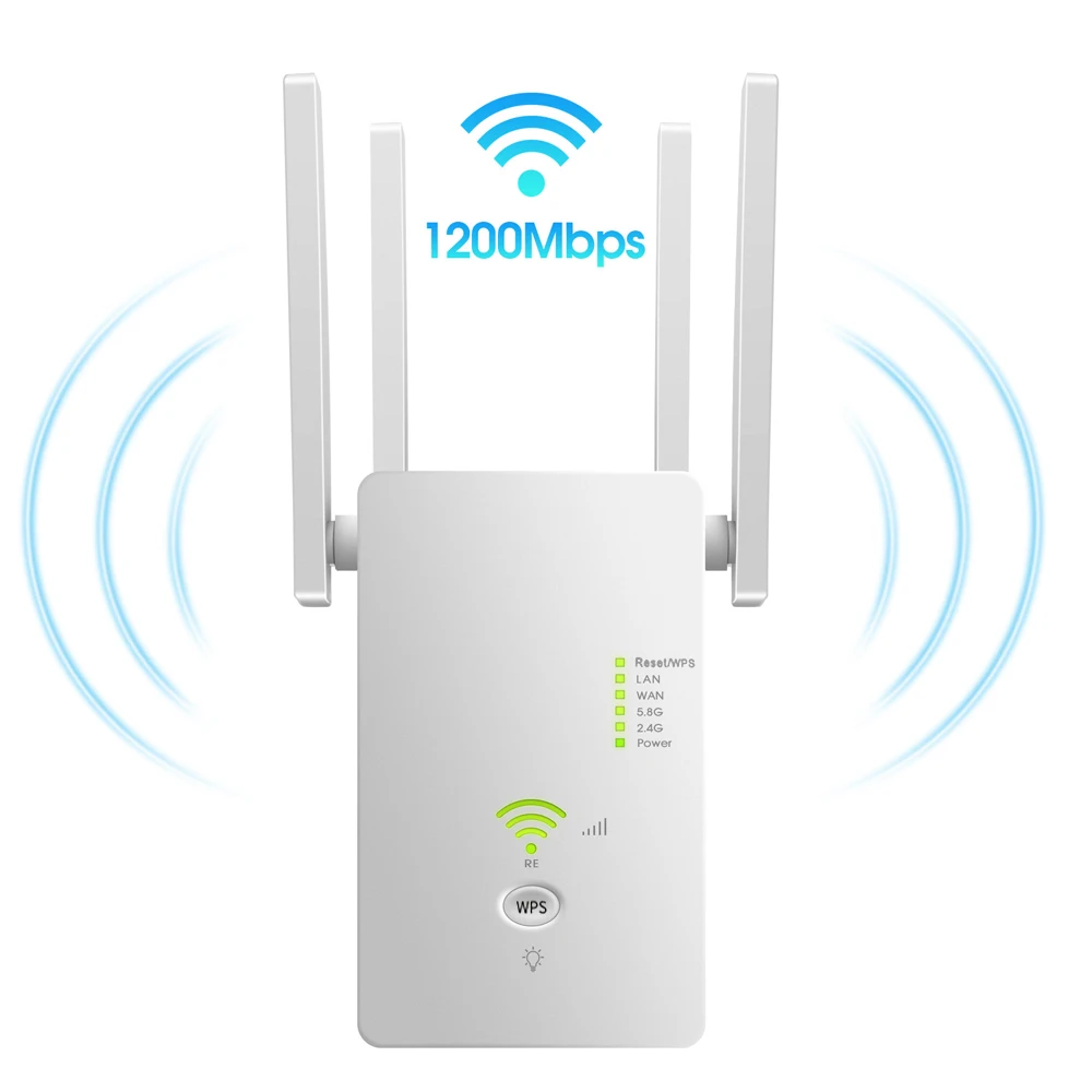 듀얼 밴드 리피터 무선 와이파이 신호 증폭기, 와이파이 익스텐더 라우터 신호 부스터, 1200Mbps