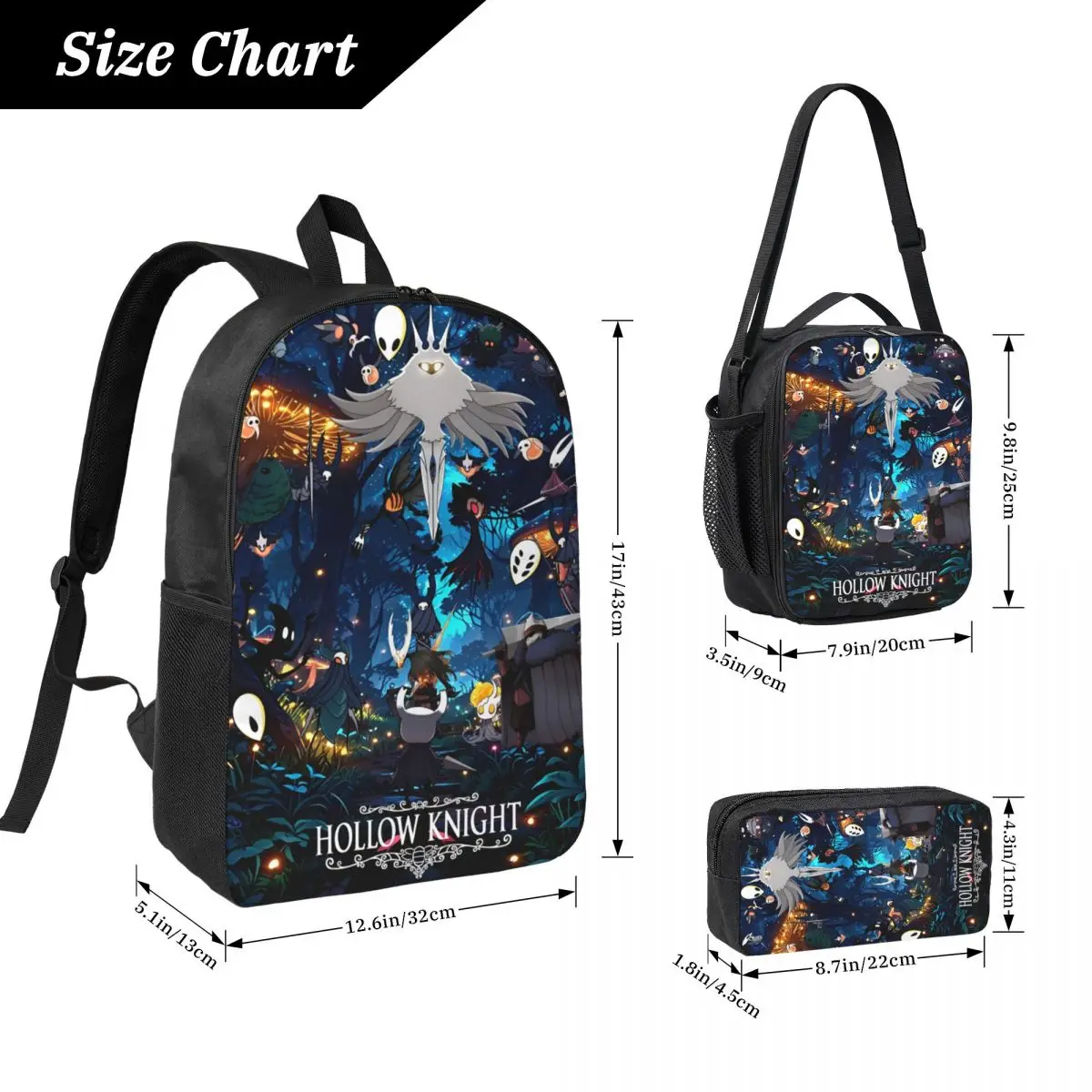 Hollow Knight Funny Games Kids Backpack Lunch Box Pen Bags for Boys Girls Backpacks School bag Bookbag Set