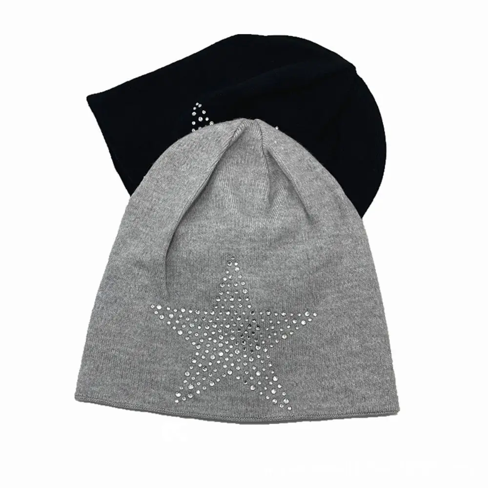 Casual Rhinestone Star Print Women Beanie Hat Warm Windproof Skating Camping Hiking Cap Gothic Punk Hats Autumn Winter
