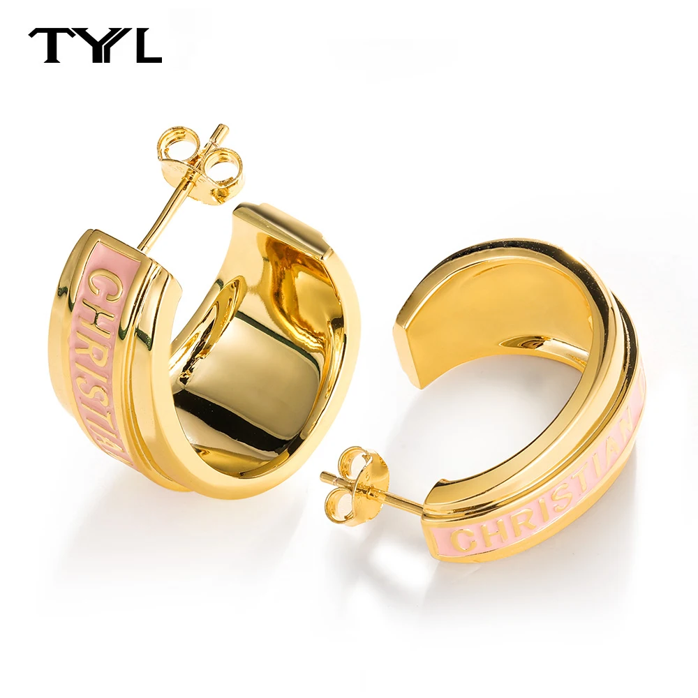 

TYYL Women's Earrings With Letter Design 925 Silver Needle 18k Gold Plated Piercing Half Ear Hoop Exquisite Girlfriend Jewelry