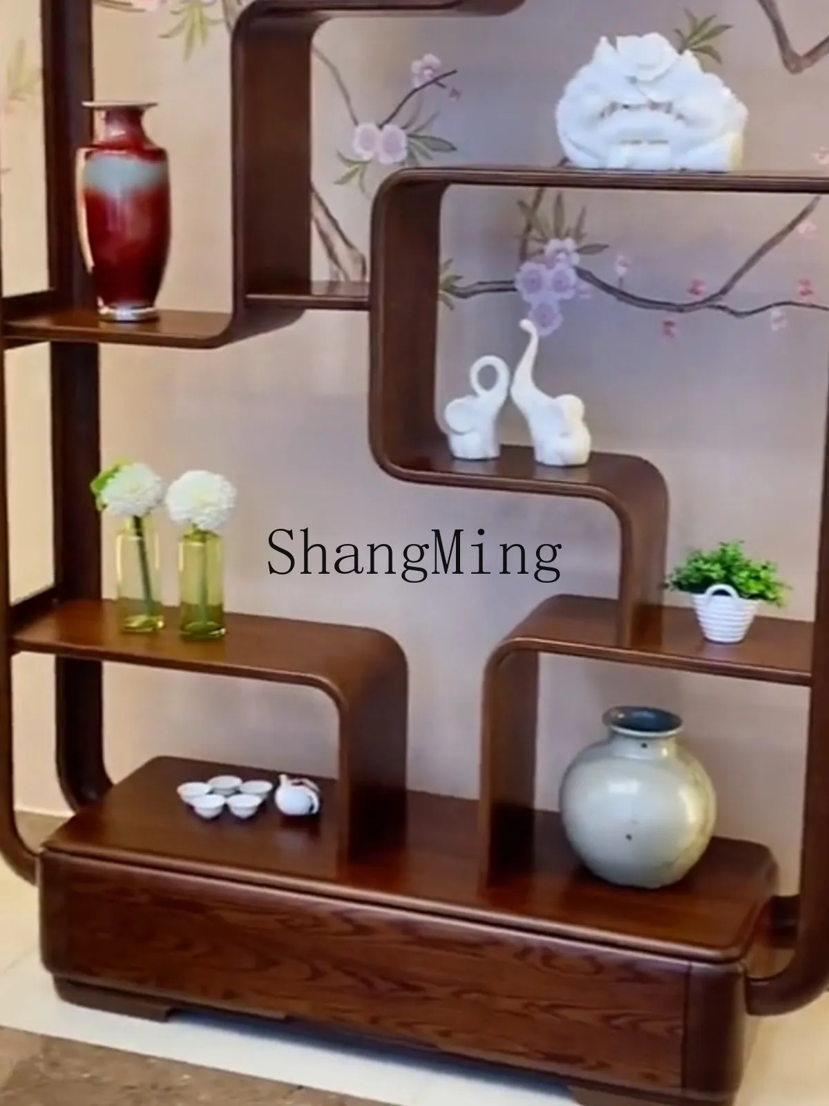 DHY New Chinese Ebony Ornament Rack Solid Wood Simple Living Room Shelf