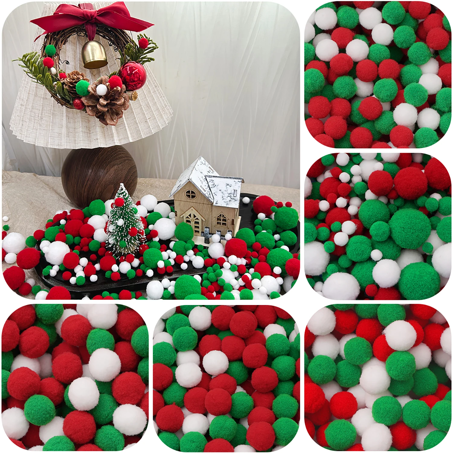 White Green Red Pompom Fur Balls DIY Soft Pom Poms Craft Pompones Christmas Ball Ornaments Glue on Cloth Accessories 8mm To 30mm