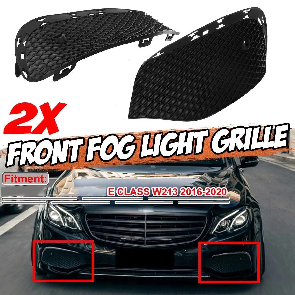 2X Car Front Bumper Fog Light Grille Fog Lamp Grill Cover for Mercedes-Benz E Class W213 2016-2020 2138850822 2138851122