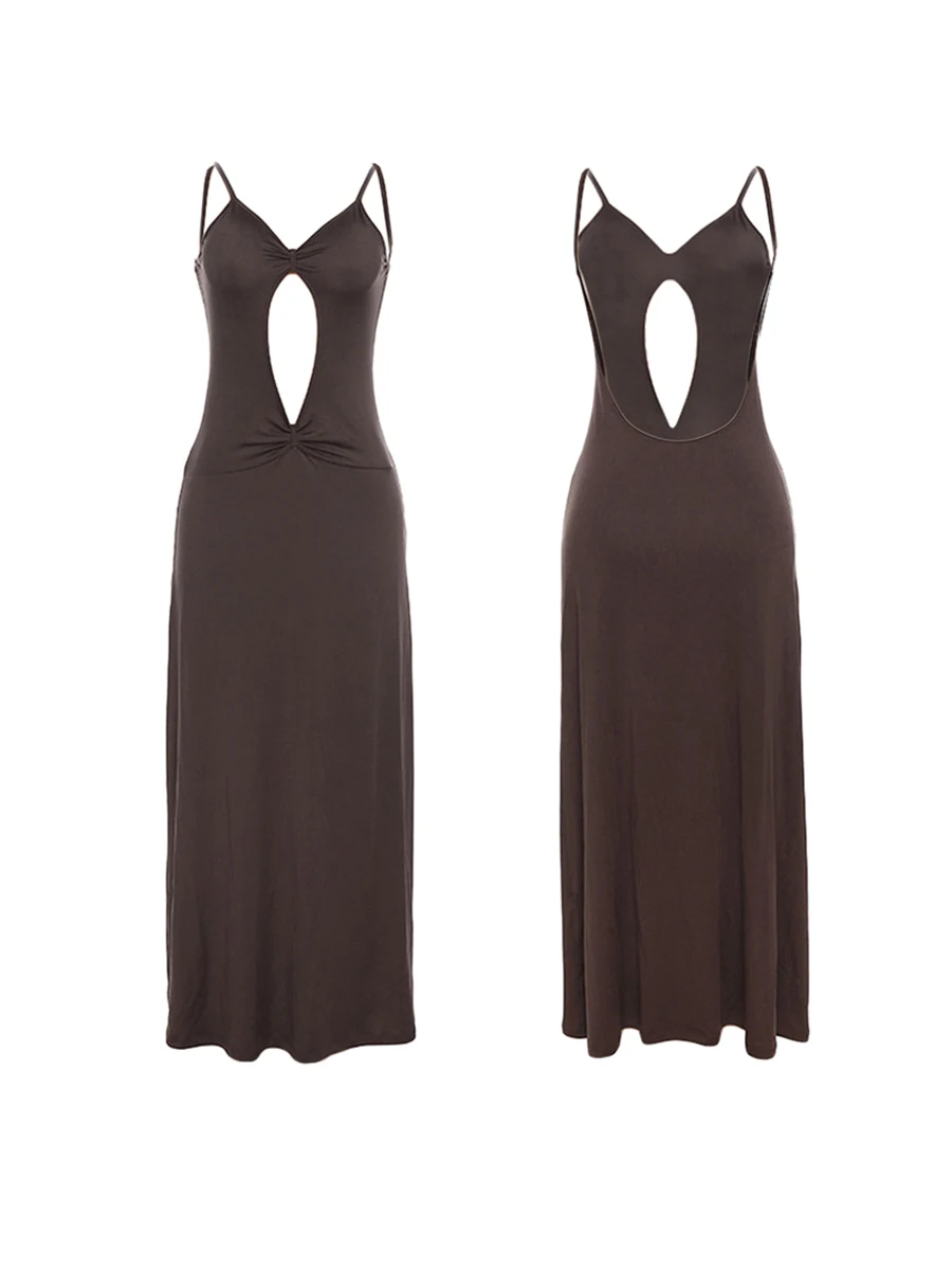 Robe de soirée ajourée pour femmes, dos nu, bretelles Spaghetti, découpe, Sexy, sans manches, moulante, col en V, longue