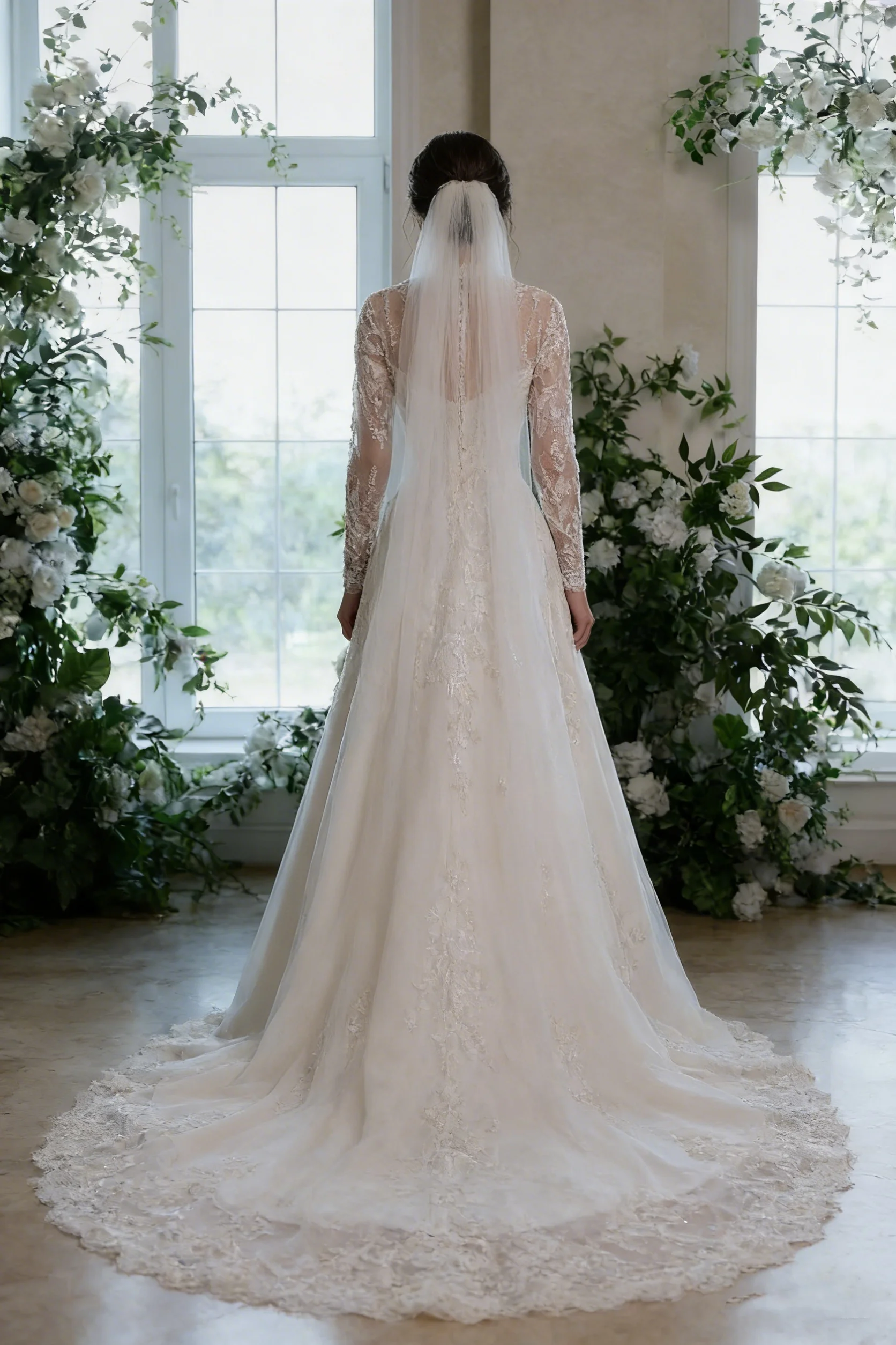 Custom 2026 Latest Elegant Princess Dress Long Sleeved Wedding Dress V-Neck Satin Appliqu É Lace Pearl Decoration A-List Skirt