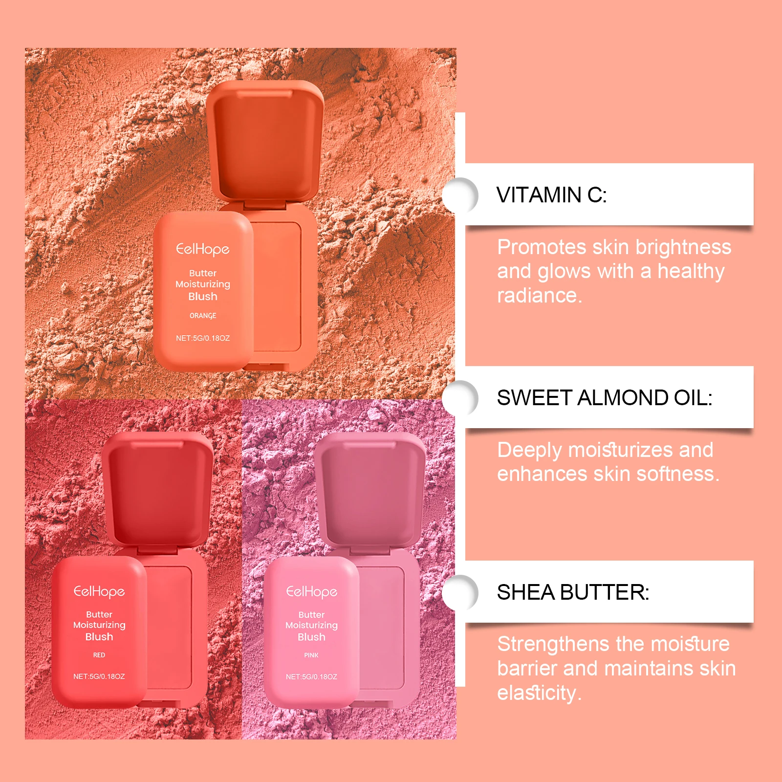 Manteiga Blush, Nude Matte Powder Rouge Fórmula de longa duração e altamente misturável para um maquiagem facial hidratante com descarga natural