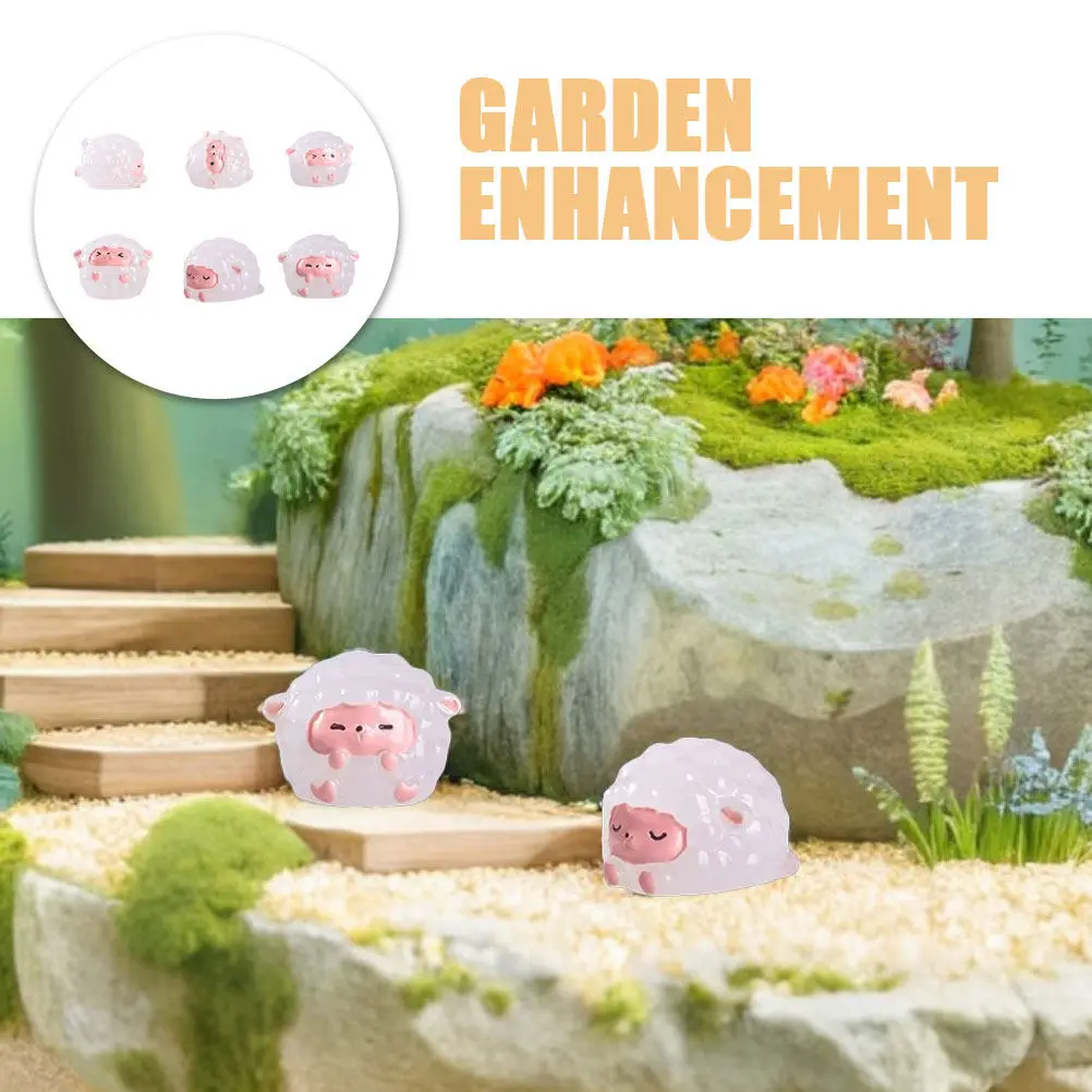 12Pcs Luminous Mini Resin Sheep Figures for Micro Landscape DIY Fairy Garden Decor Romantic Night Light Ambiance Indoor Outdoor