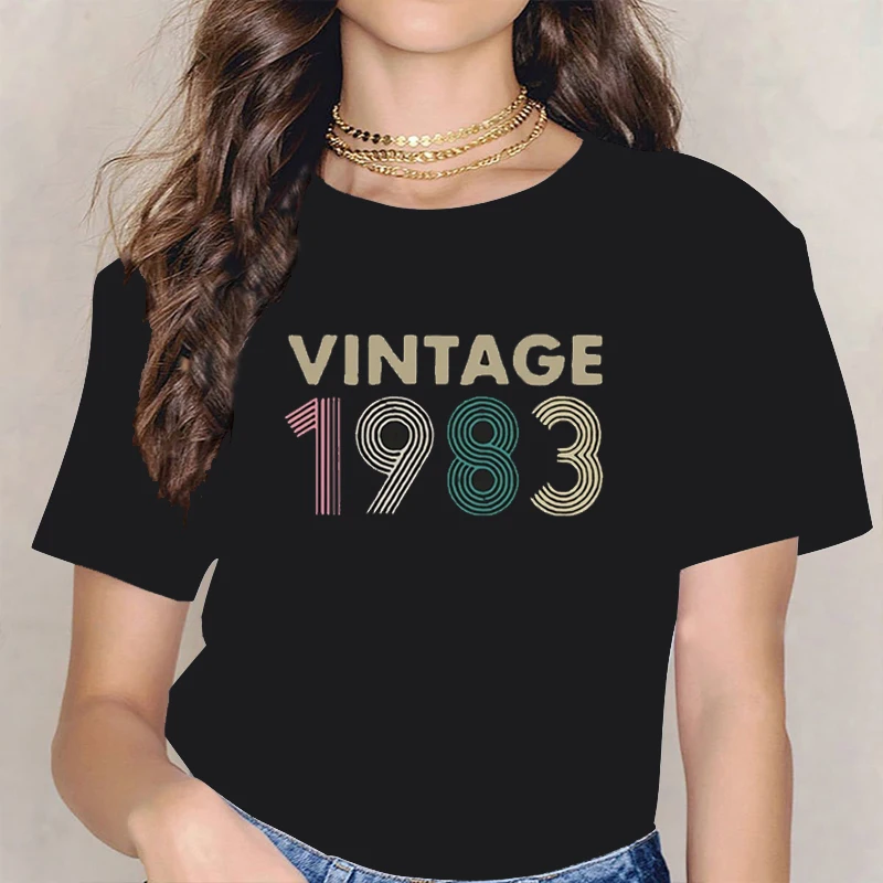 

Vintage 1983 Print T-Shirt Women Summer Casual Short Sleeve Crew Neck Tops Harajuku Streetwear Fashion Womens Breathable T-shirt