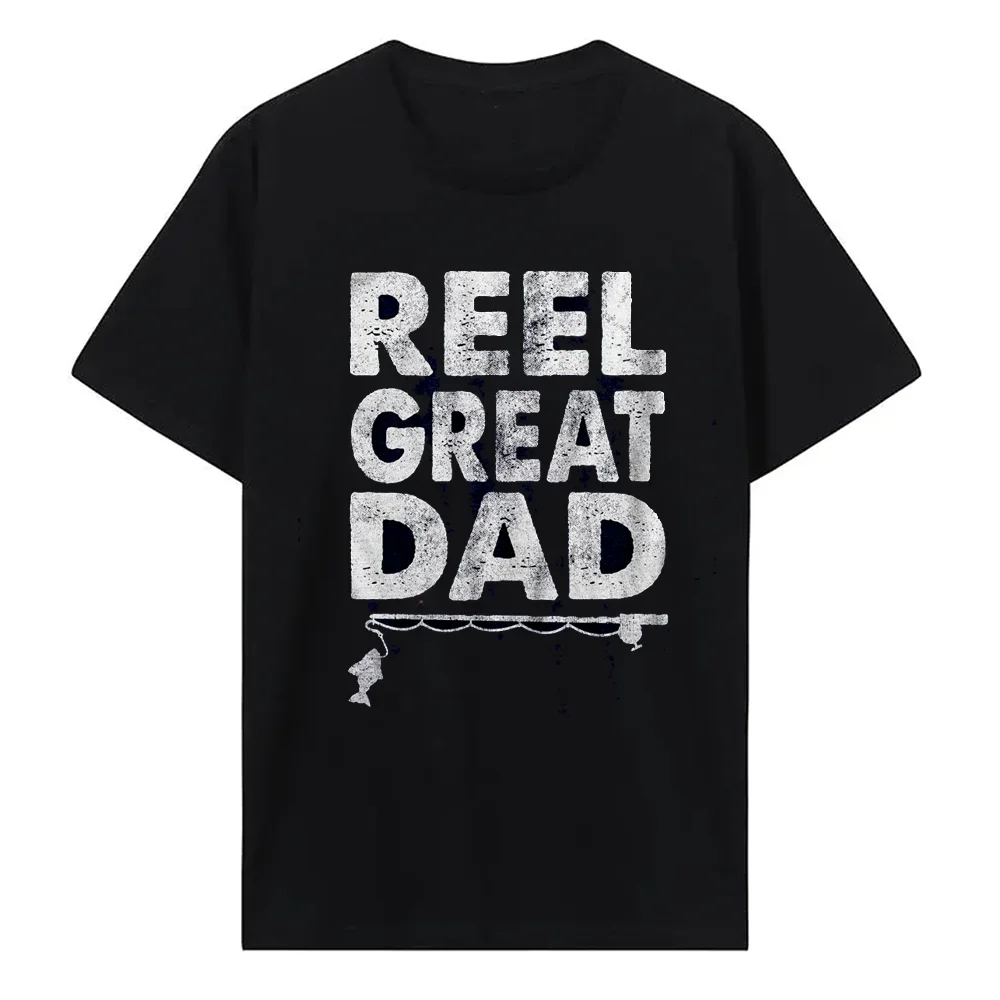 Crazy Dog Dad Fishing Shirts Funny Father's Day Reel Cool Dad Papa Grandpa T-Shirt 100% Cotton Short Sleeve Tops Tees 51307