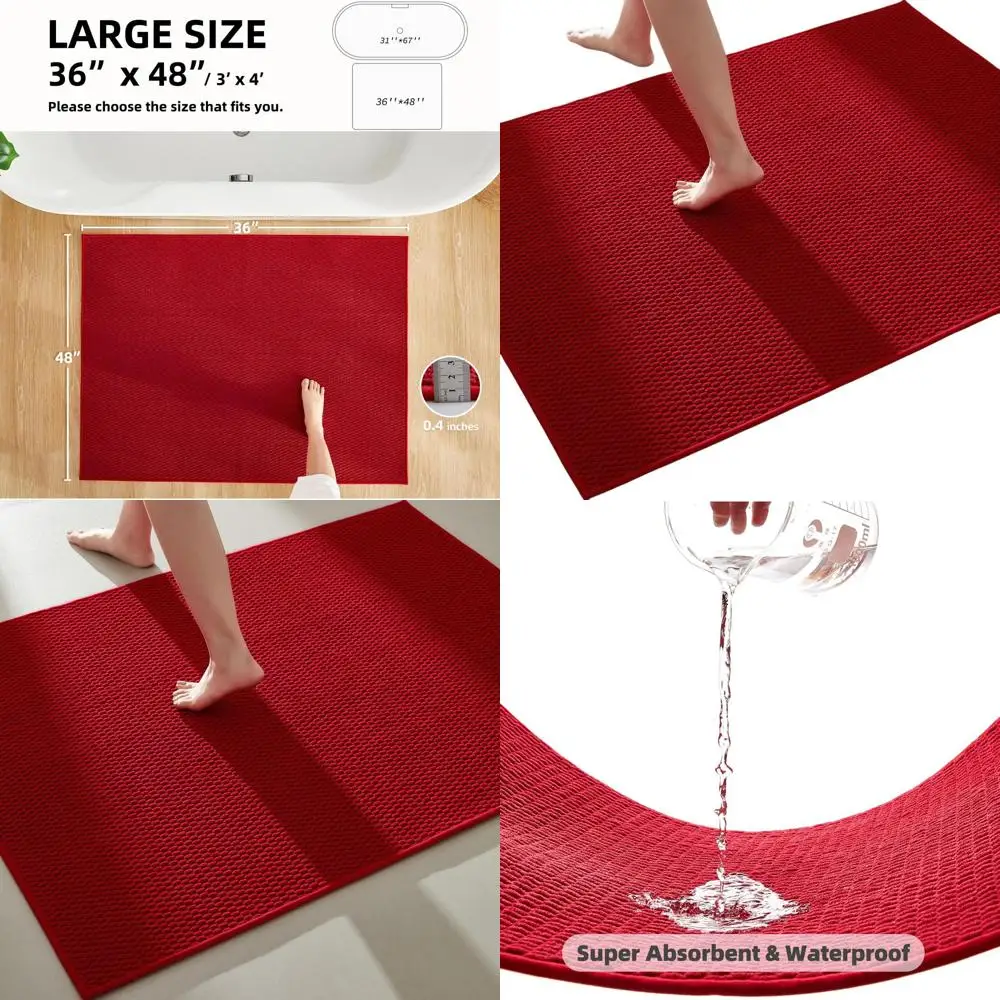 

Красный 36x48 большой нескользящий моющийся супервпитывающий тонкий быстросохнущий коврик для ванной с низким ворсом