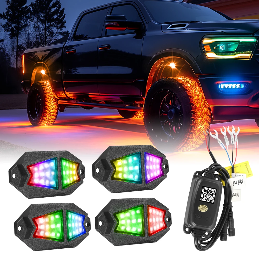 

For Can Am Maverick X3 Max UTV 4-Pods Wide Cornering LED RGB Rock Lights Kit Underglow Underbody Neon Light For Golf Cart Truck
